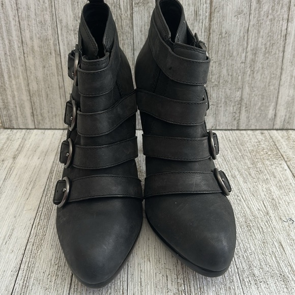 Coach Tessie Black Leather Heeled Buckle Ankle Booties - Picture 4 of 10